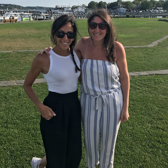 Loft white and blue striped strapless jumpsuit/romper - Picture 2 of 2